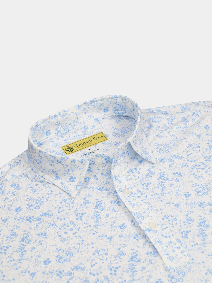 Donald Ross Classic Fit Mens Flowers in the Wind Polo - WHITE/ICE LAKE
