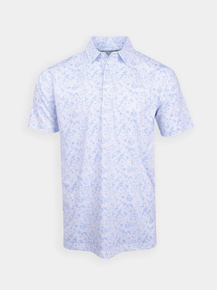 Donald Ross Classic Fit Mens Flowers in the Wind Polo - WHITE/ICE LAKE
