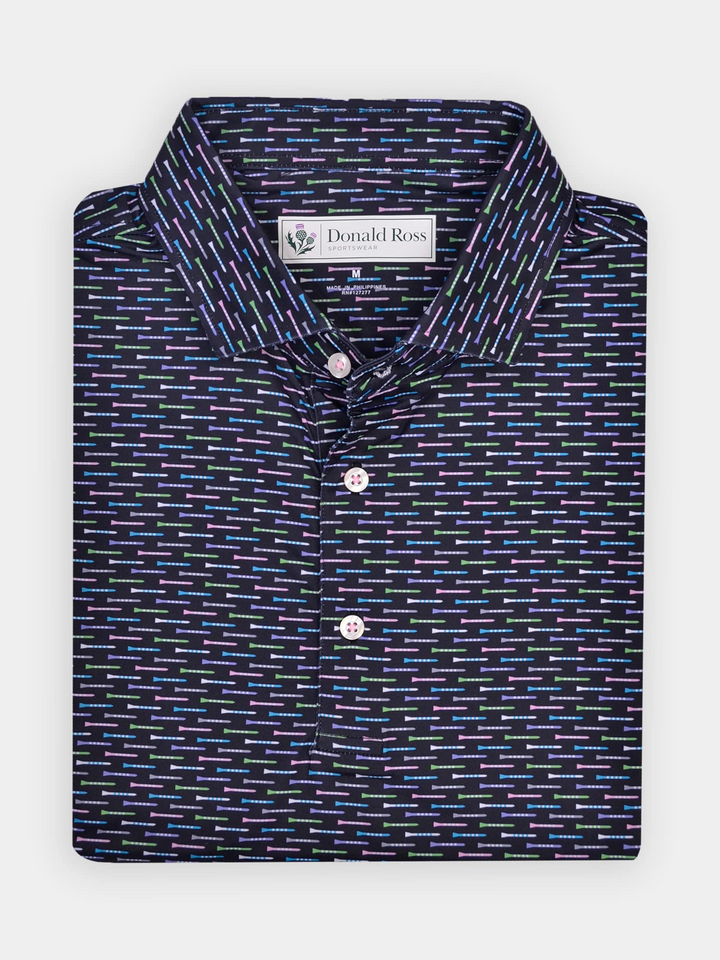 Donald Ross Mens Classic Fit CHARLOTTE Polo - BLACK MULTI