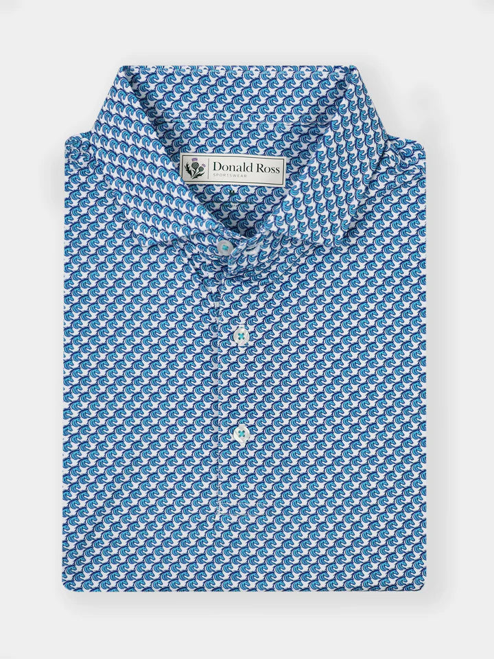 Donald Ross Mens Classic Fit Saratoga Print Polo - WHITE/CAPRI/NAVY