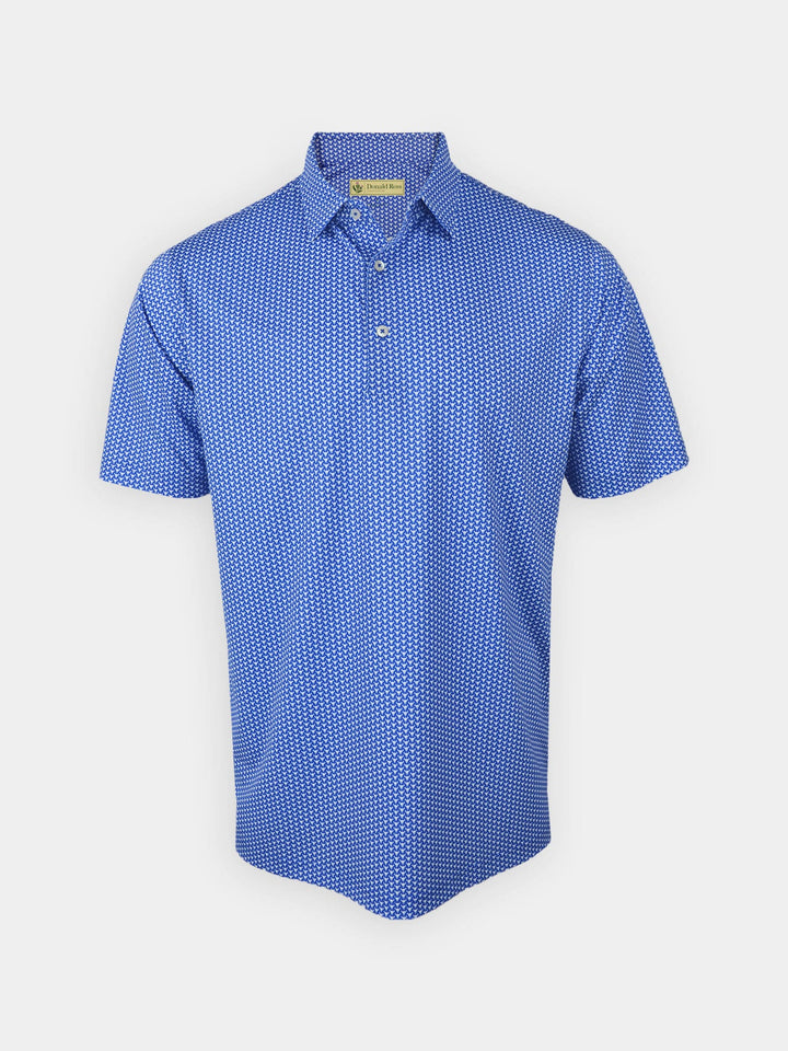 Donald Ross Mens Classic Fit Buffalo Skull Print Jersey Polo - AZURE WHITE