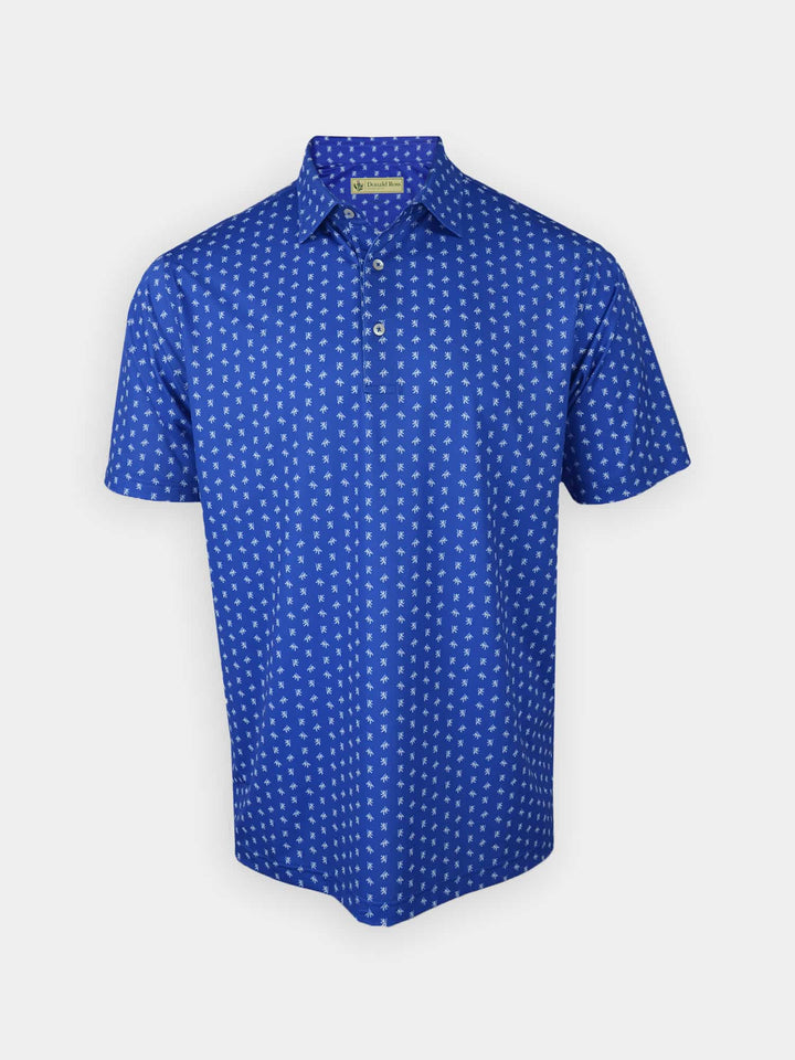 Donald Ross Mens Classic Fit Rampant Lion Print Jersey Polo - AZURE EHITE