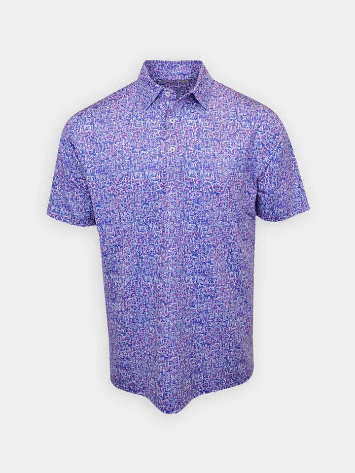 Donald Ross Mens Classic Fit Doodles Print Polo - LAPIS MULTI