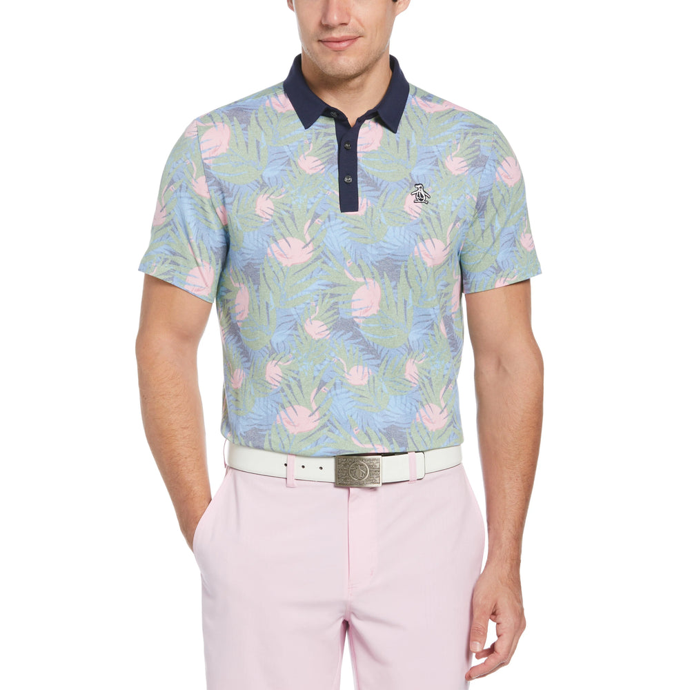 Original Penguin Mens Filtered Flamingo Print Stretch Golf Polo Shirt - BLACK IRIS - Golf Anything Canada