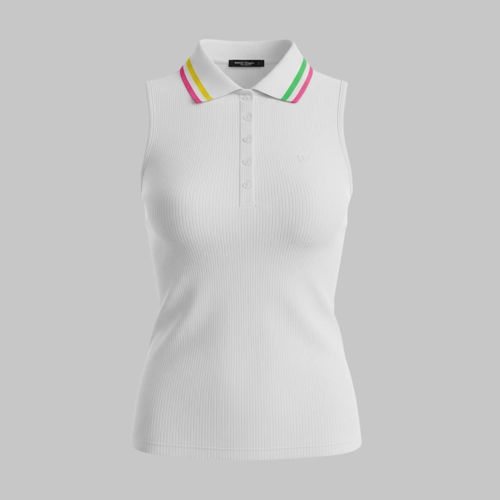 G/FORE WOMENS RIBBED TECH NYLON SLEEVELESS POLO - SNOW