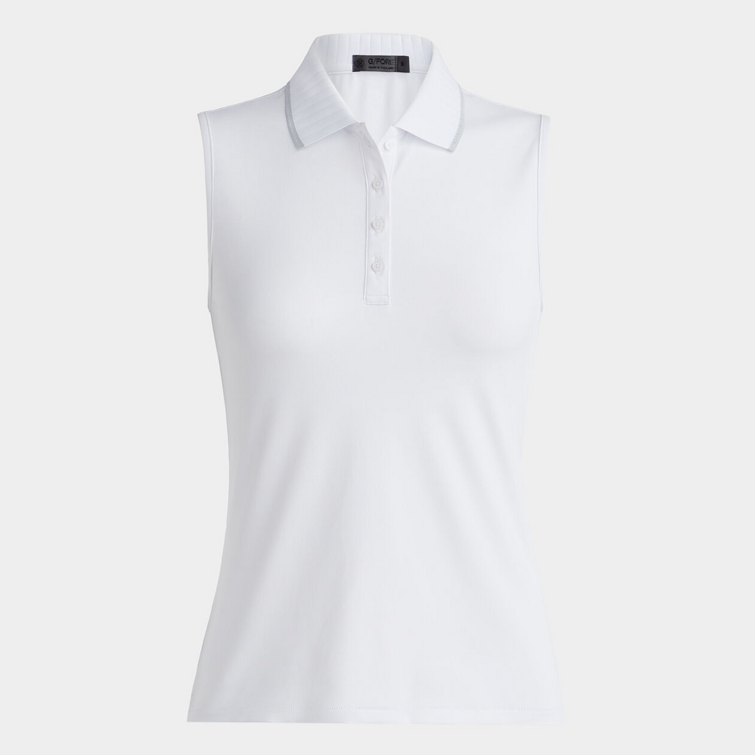 G/FORE WOMEN'S PLEATED COLLAR SLEEVELESS POLO - SNOW