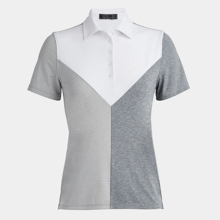 G/FORE WOMENS COLOUR BLOCK V MÉLANGE TECH JERSEY POLO - SNOW