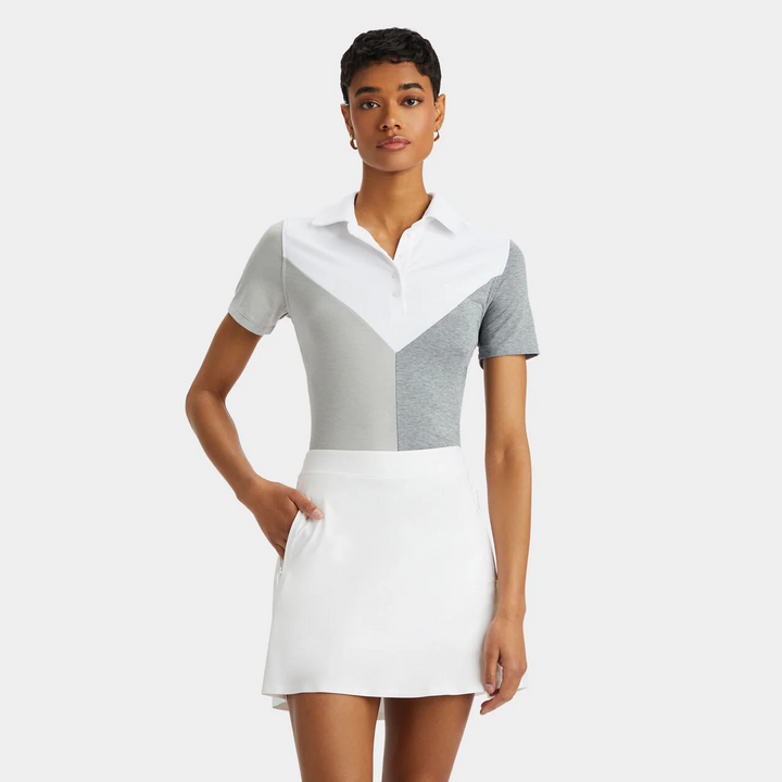 G/FORE WOMENS COLOUR BLOCK V MÉLANGE TECH JERSEY POLO - SNOW