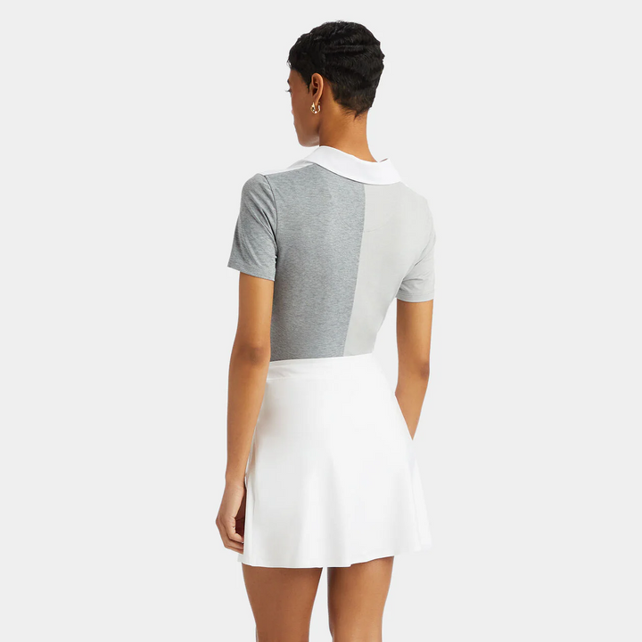 G/FORE WOMENS COLOUR BLOCK V MÉLANGE TECH JERSEY POLO - SNOW