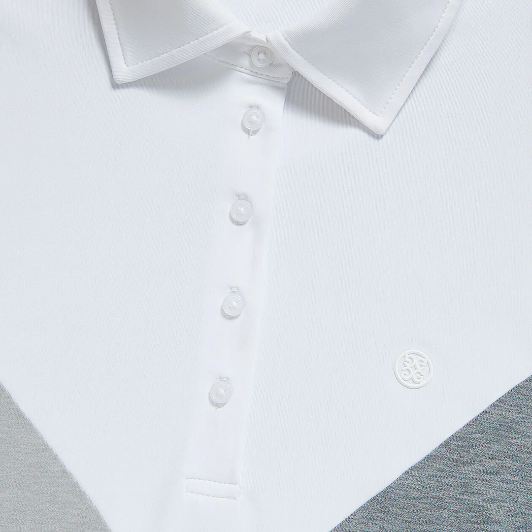 G/FORE WOMENS COLOUR BLOCK V MÉLANGE TECH JERSEY POLO - SNOW