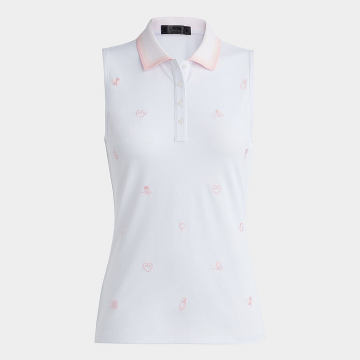 G/FORE WOMEN'S EMBROIDERED ICON TECH PIQUÉ SLEEVELESS POLO - SNOW