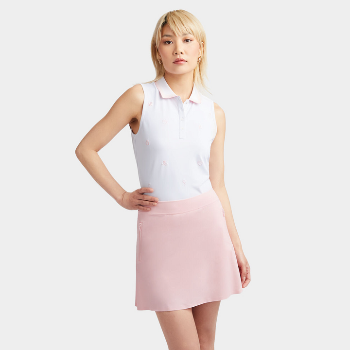 G/FORE WOMEN'S EMBROIDERED ICON TECH PIQUÉ SLEEVELESS POLO - SNOW