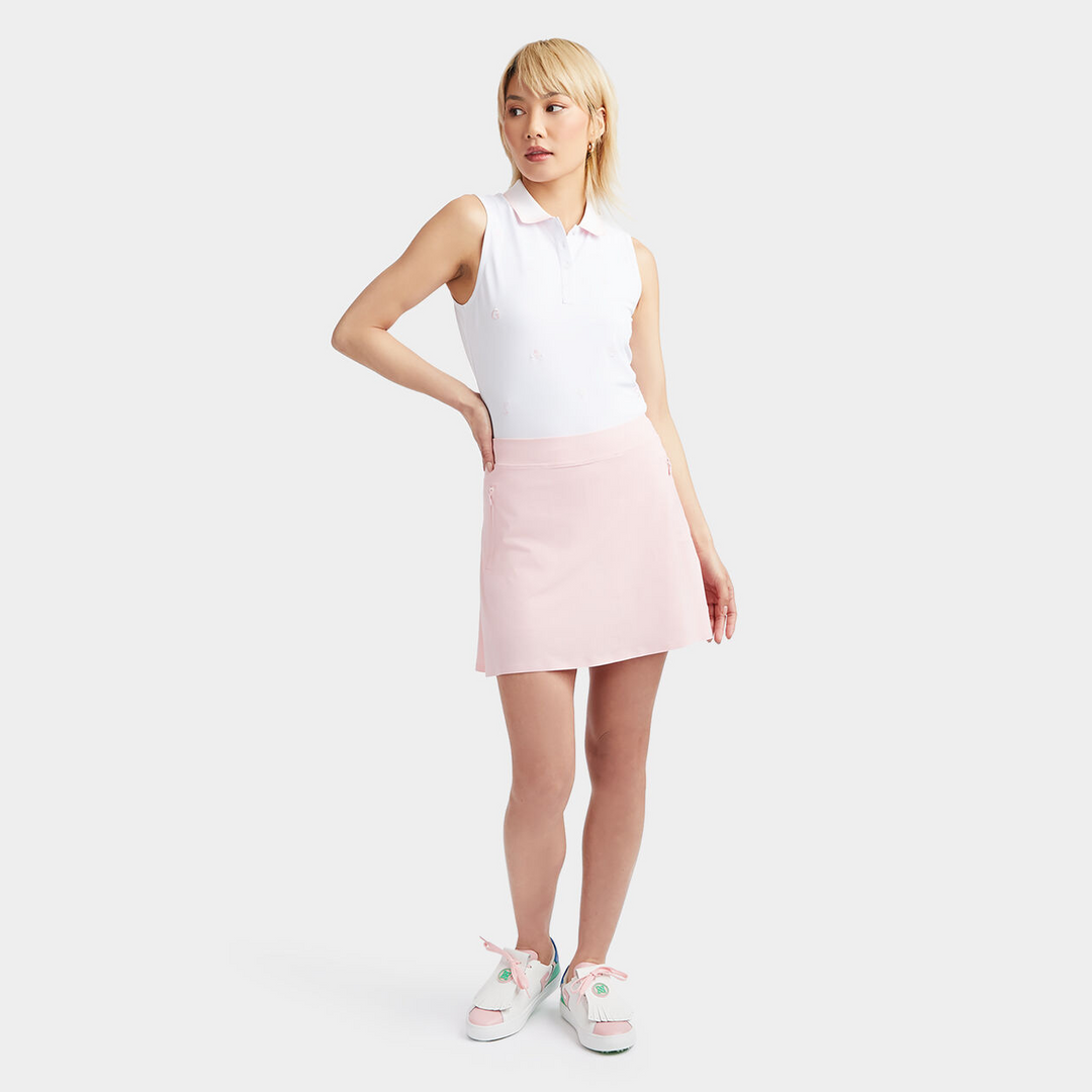 G/FORE WOMEN'S EMBROIDERED ICON TECH PIQUÉ SLEEVELESS POLO - SNOW
