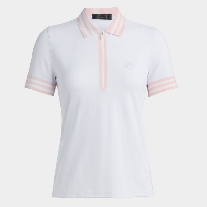 G/FORE WOMEN'S EMBOSSED LOGO CONTRAST QUARTER ZIP TECH PIQUÉ POLO - SNOW
