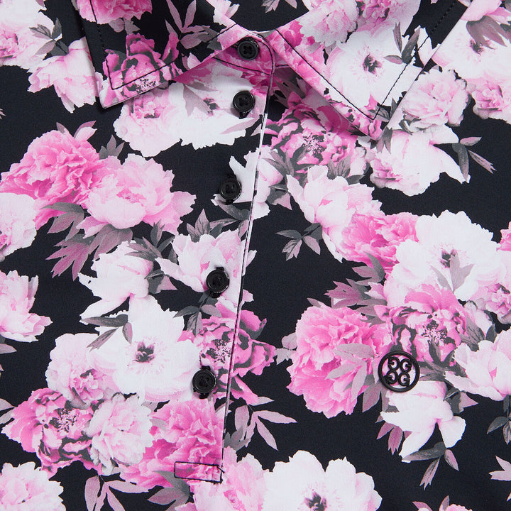 G/FORE WOMENS PHOTO FLORAL SILKY TECH NYLON SLEEVELESS POLO - ONYX