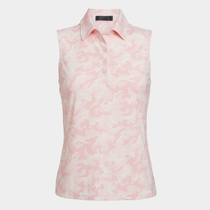 G/Fore Womens Pink Camo Silky Tech Nylon Sleeveless Polo - CAMEO