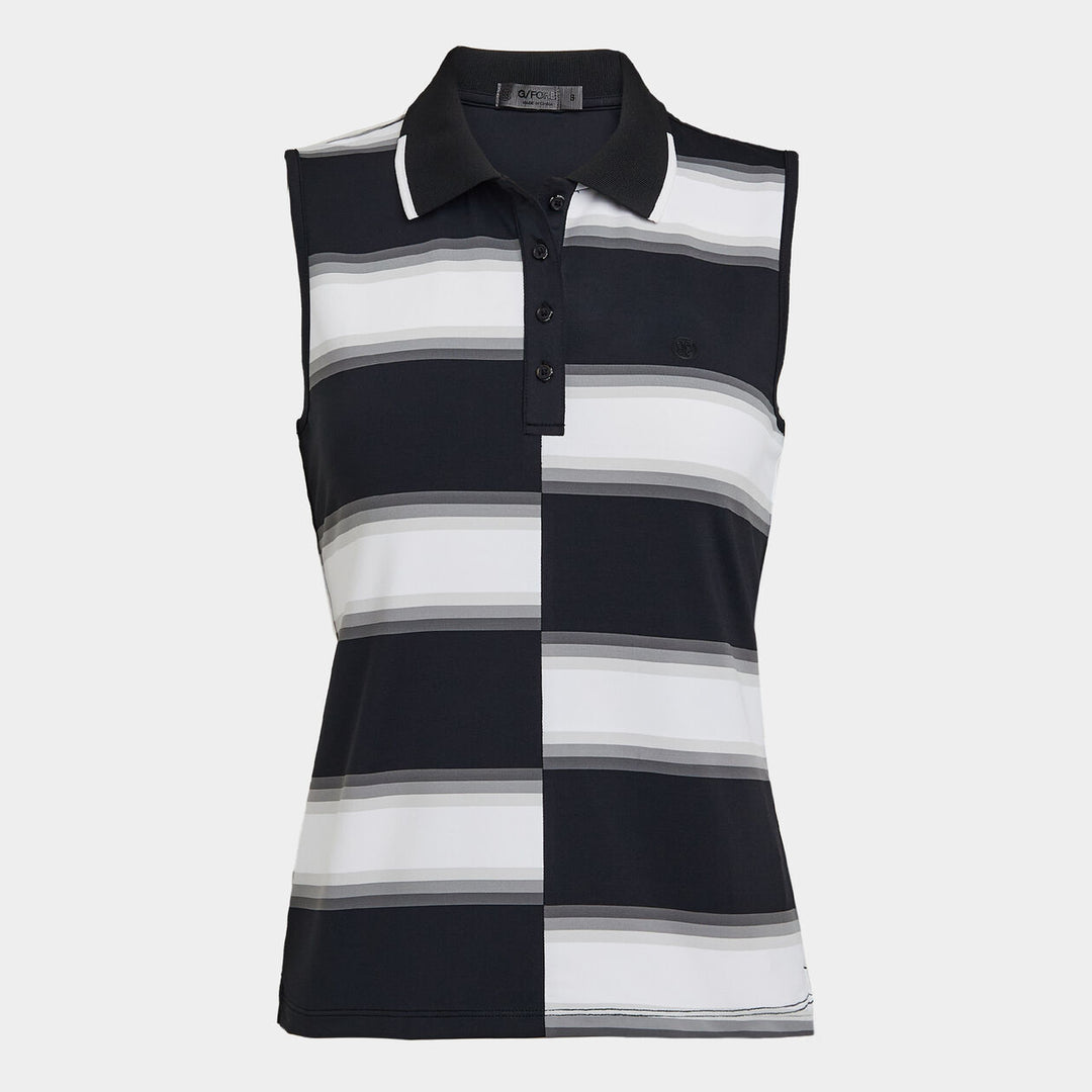 G/FORE WOMEN'S OFFSET GRADIENT STRIP TECH SLEEVELESS POLO - ONYX