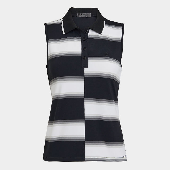 G/FORE WOMEN'S OFFSET GRADIENT STRIP TECH SLEEVELESS POLO - ONYX