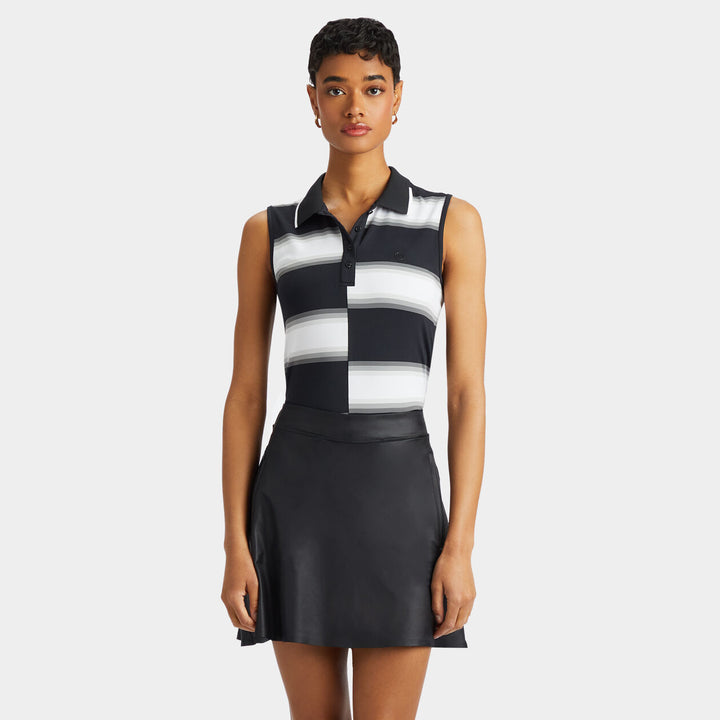 G/FORE WOMEN'S OFFSET GRADIENT STRIP TECH SLEEVELESS POLO - ONYX