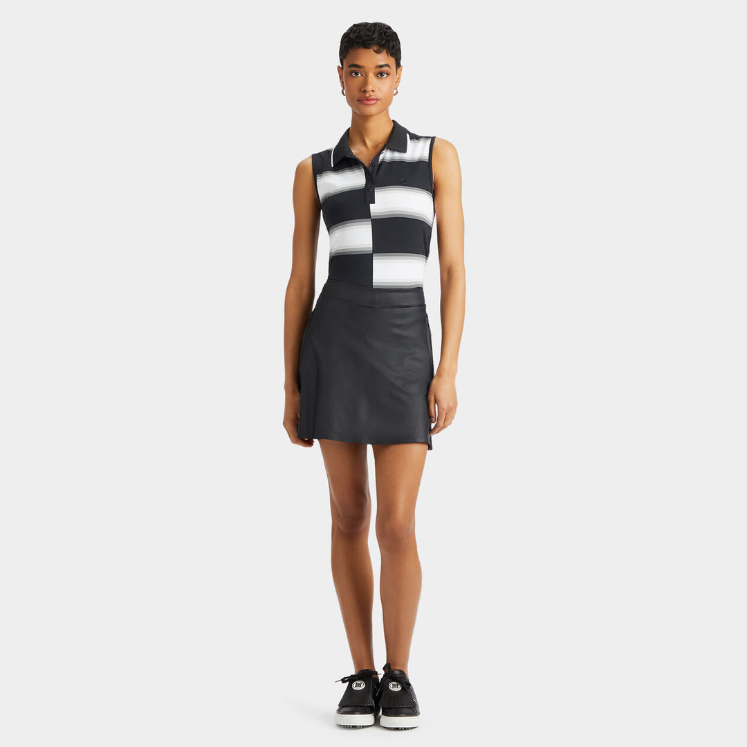 G/FORE WOMEN'S OFFSET GRADIENT STRIP TECH SLEEVELESS POLO - ONYX