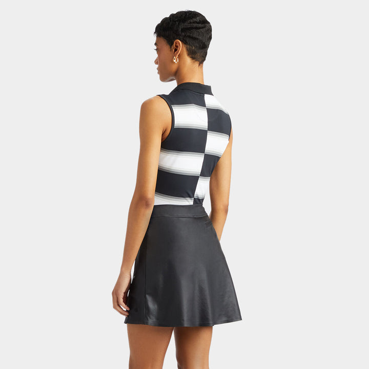G/FORE WOMEN'S OFFSET GRADIENT STRIP TECH SLEEVELESS POLO - ONYX