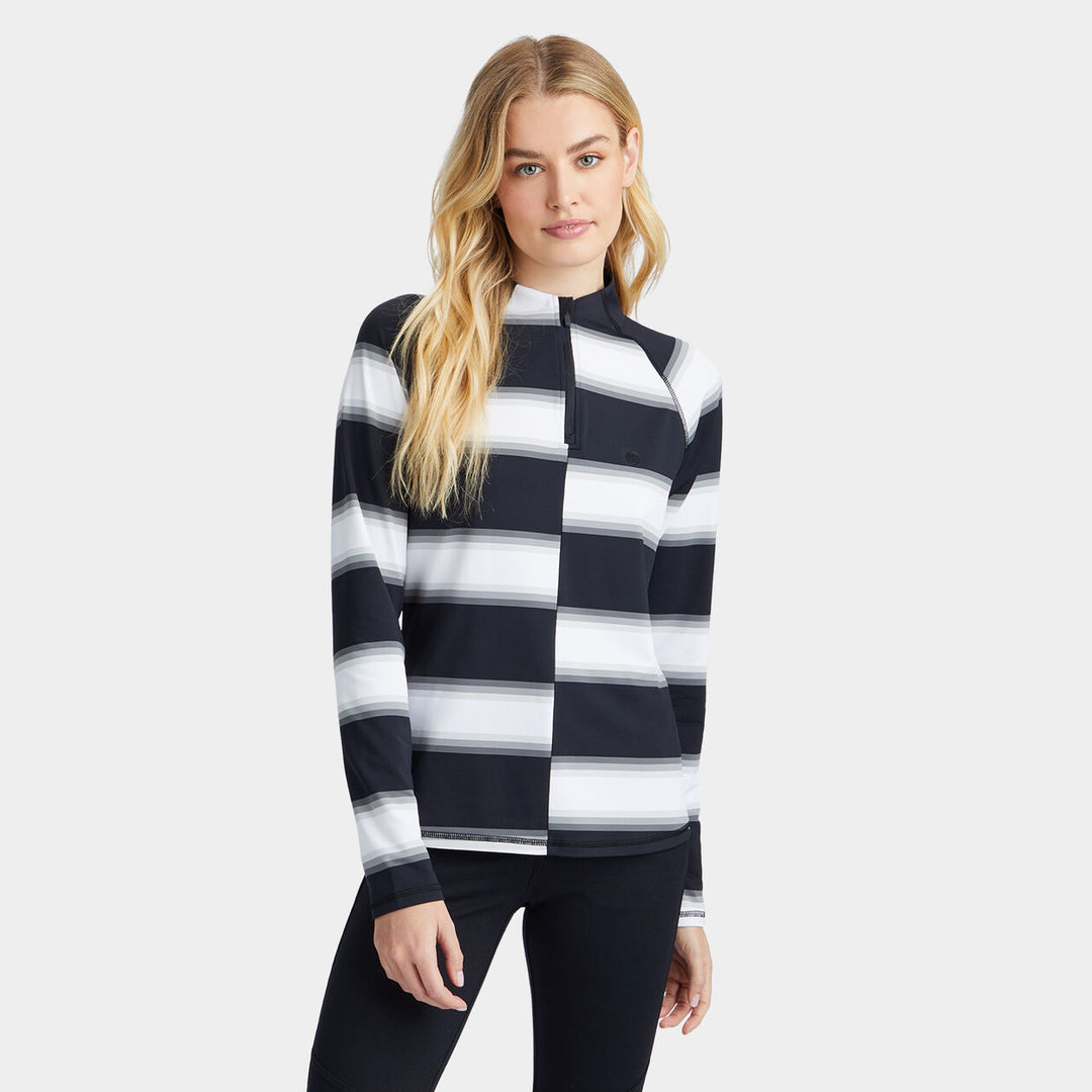 G/FORE WOMEN'S OFFSET GRADEINT STRIPE TECH 1/4 ZIP PULLOVER  - ONYX
