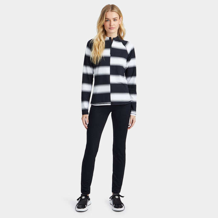 G/FORE WOMEN'S OFFSET GRADEINT STRIPE TECH 1/4 ZIP PULLOVER  - ONYX