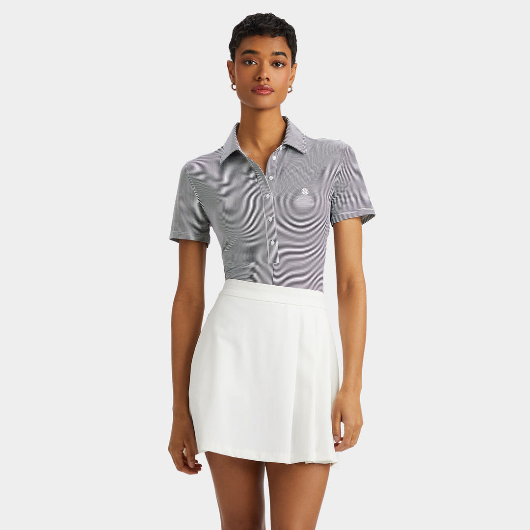 G/FORE WOMENS MIXED FEEDER STRIPE TECH JERSEY POLO - TWILIGHT