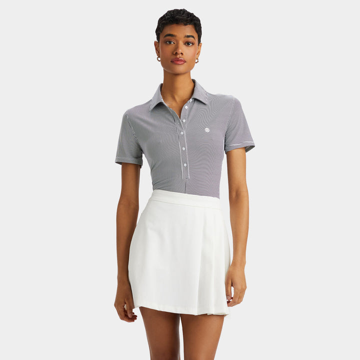 G/FORE WOMENS MIXED FEEDER STRIPE TECH JERSEY POLO - TWILIGHT