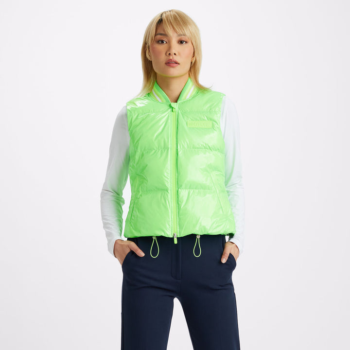 G/FORE WOMEN'S CIRCLE G's COATED NYLON QUILTED PUFFER VEST - GECKO