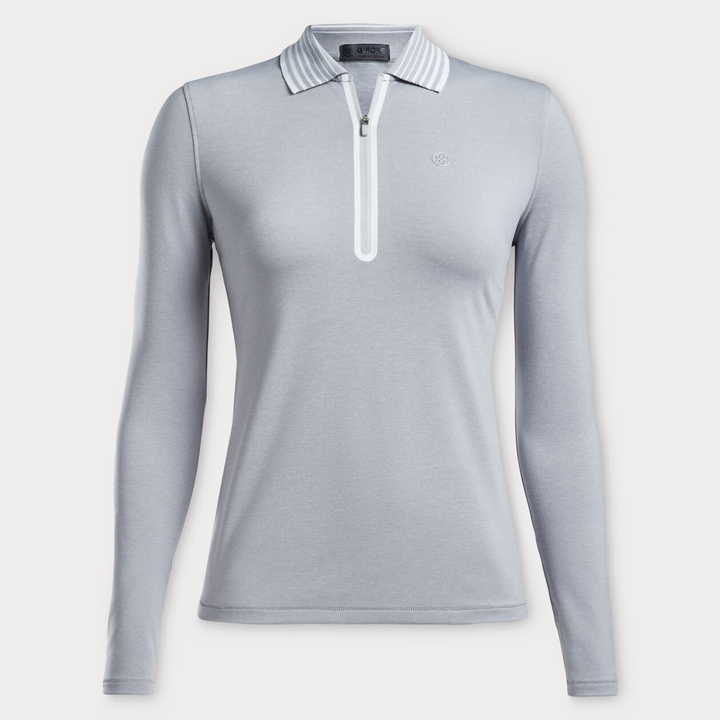 G/FORE WOMENS FEATHER WIEGHT LONG SLEEVE ZIP POLO - LIGHT HEATHER GREY