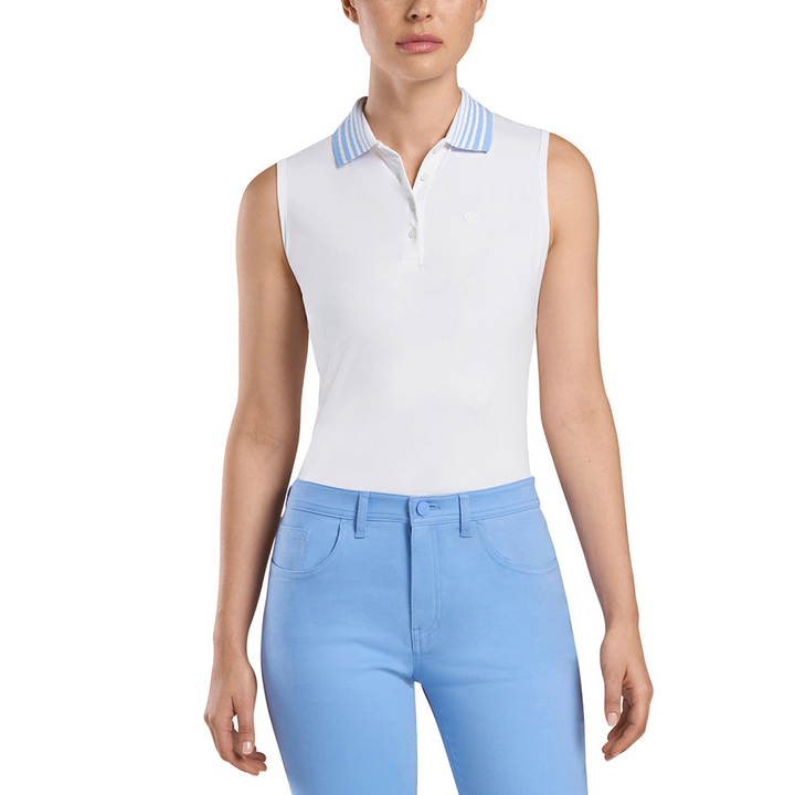 G/FORE WOMEN'S PLEATED COLLAR SILKY TECH NYLON SLEEVELESS POLO - SNOW (Copy)