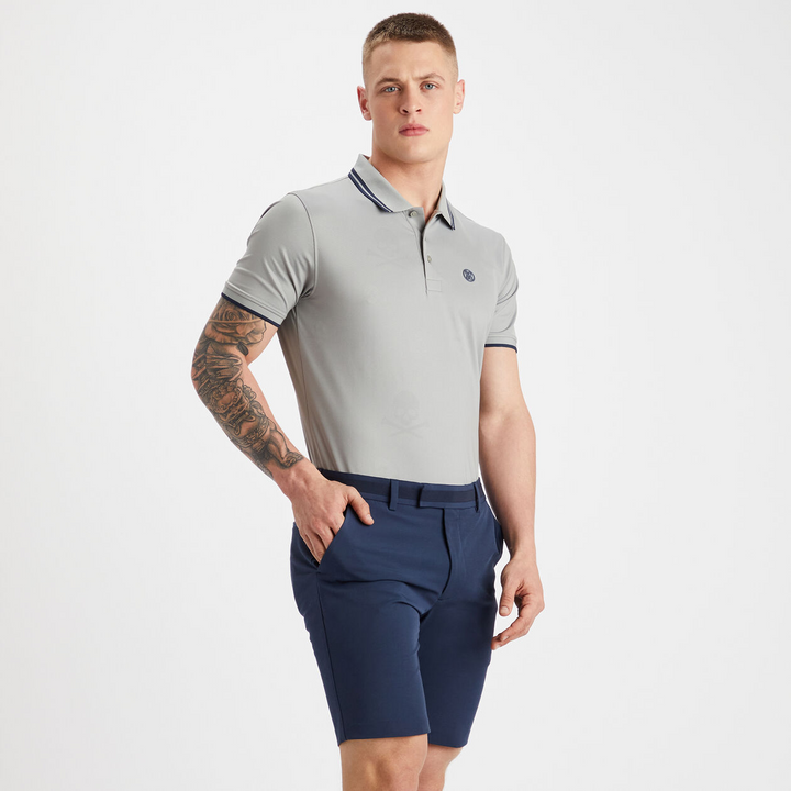 G/FORE MEN'S LTD EDITION SKULL & T'S DEBOSSED TECH JERSEY POLO - MONUMENT
