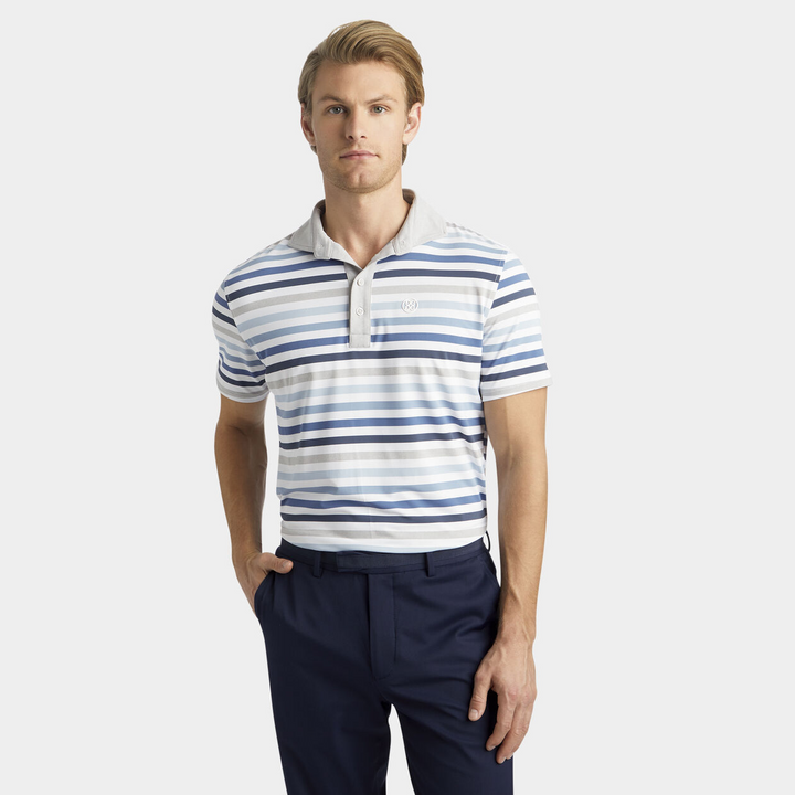 G/FORE MEN'S FAVOURITE STRIPE TECH JERSEY TAILORED FIT POLO - SNOW