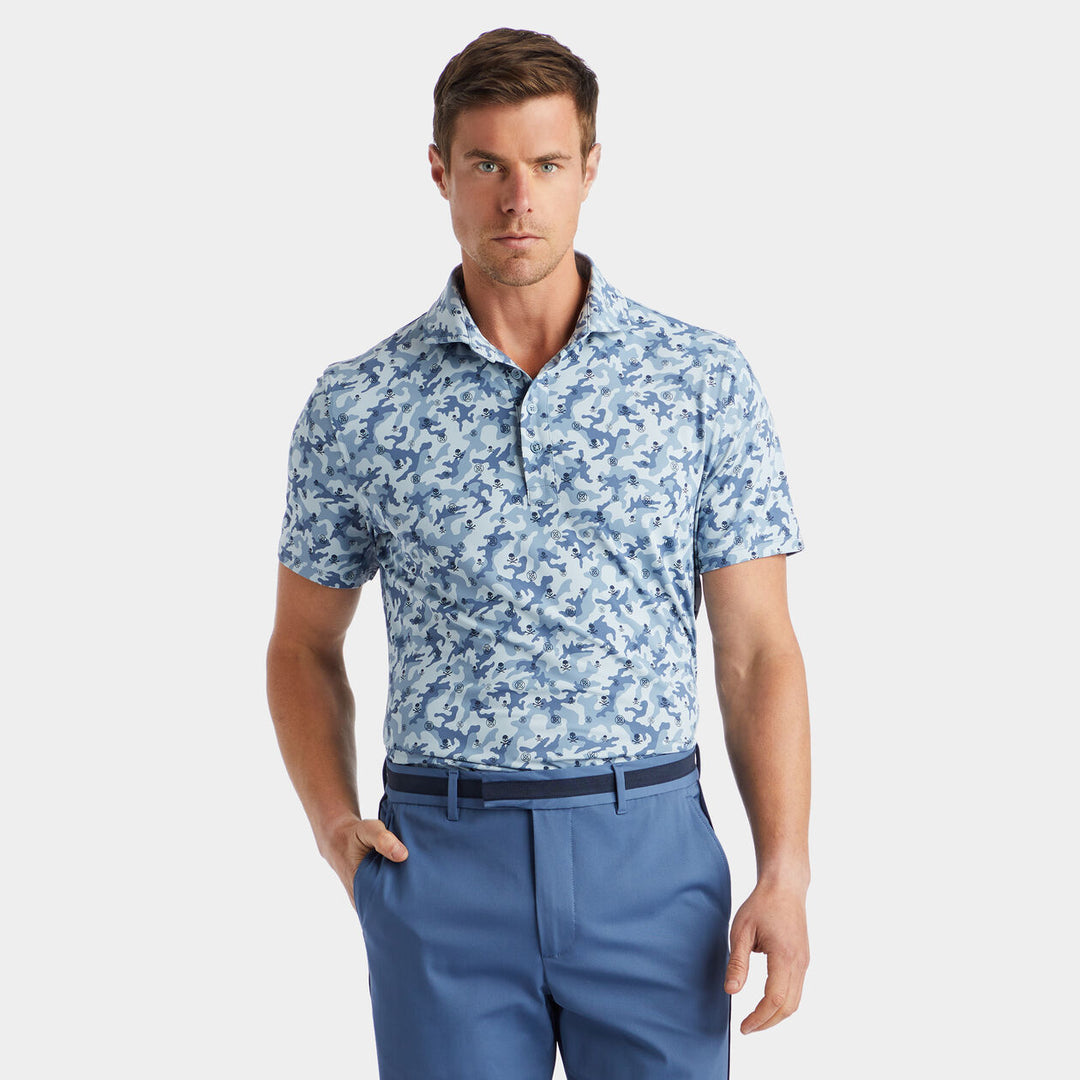 G/Fore Mens Mapped Icon Camo Tech Jersey Modern Spread Collar Polo - FJORD - Golf Anything Canada