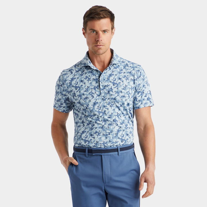 G/Fore Mens Mapped Icon Camo Tech Jersey Modern Spread Collar Polo - FJORD - Golf Anything Canada