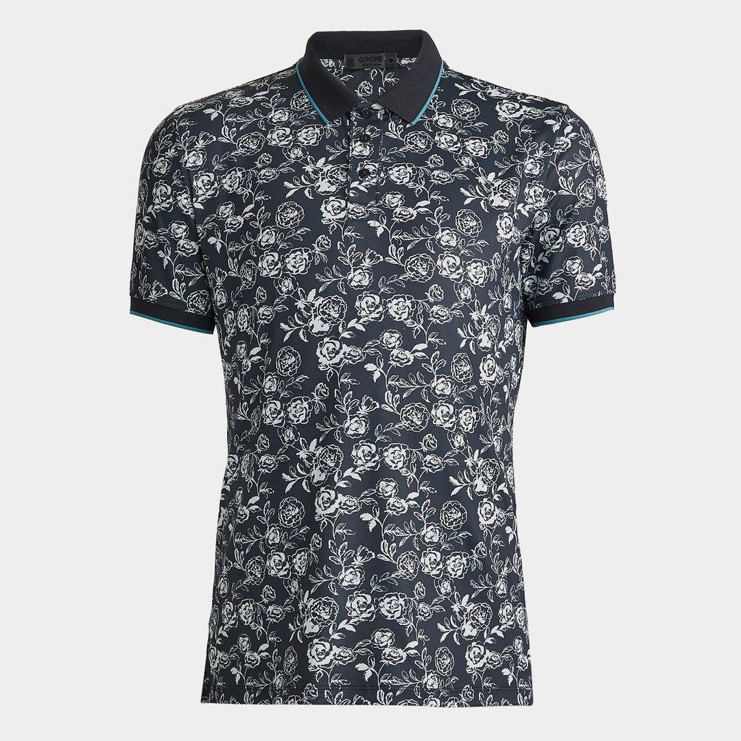 G/Fore Mens PEONY SKETCH BANDED SLEEVE TECH JERSEY POLO - LEAD