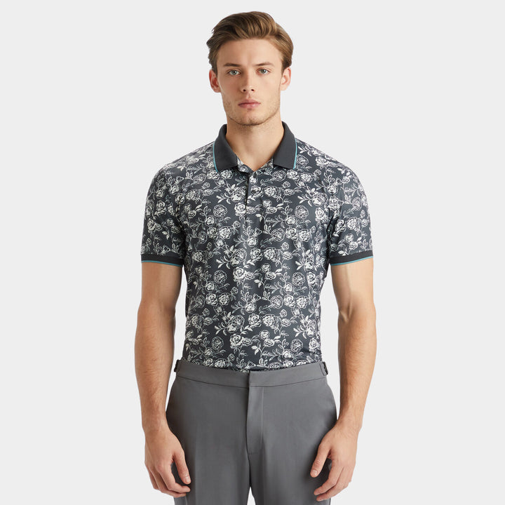 G/Fore Mens PEONY SKETCH BANDED SLEEVE TECH JERSEY POLO - LEAD
