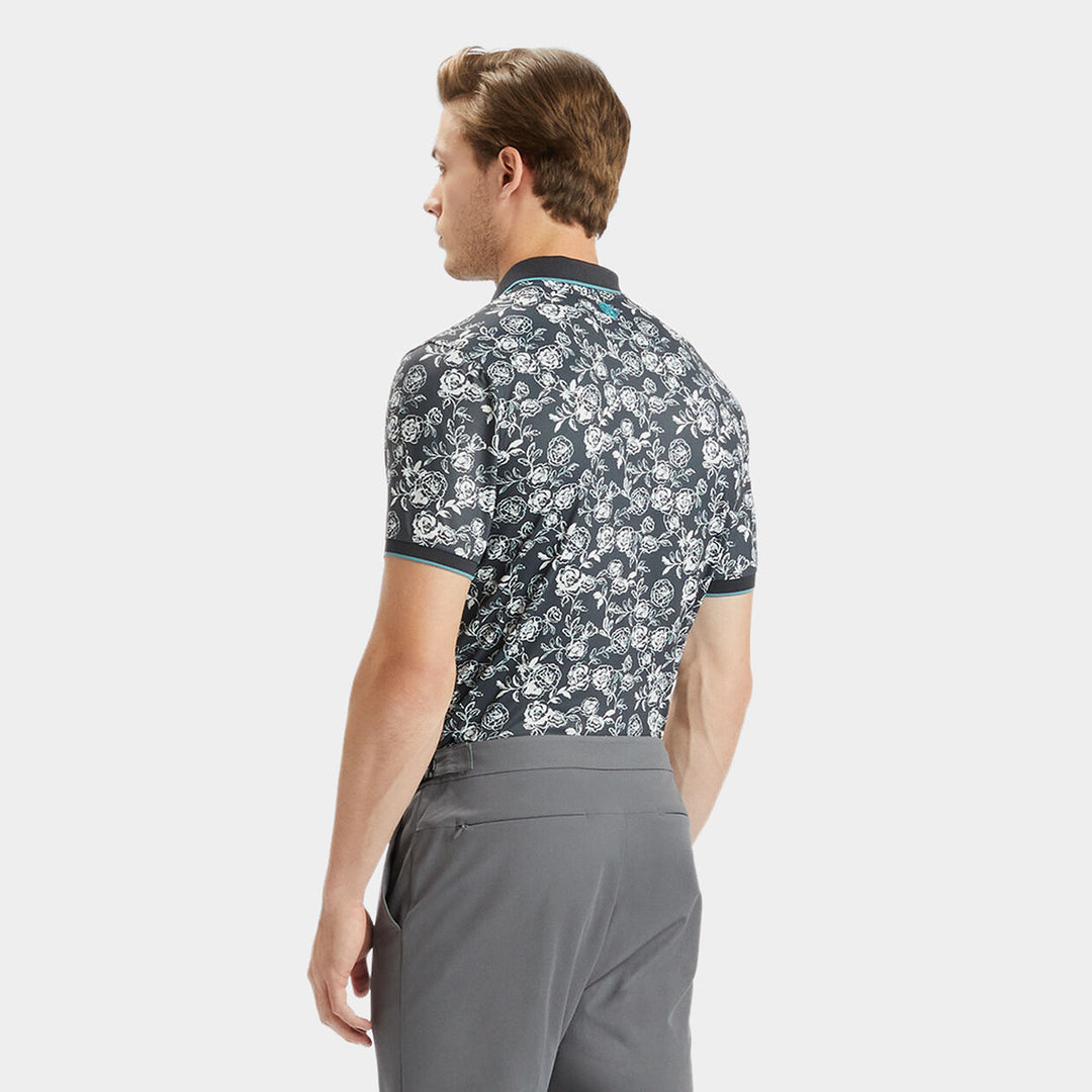 G/Fore Mens PEONY SKETCH BANDED SLEEVE TECH JERSEY POLO - LEAD