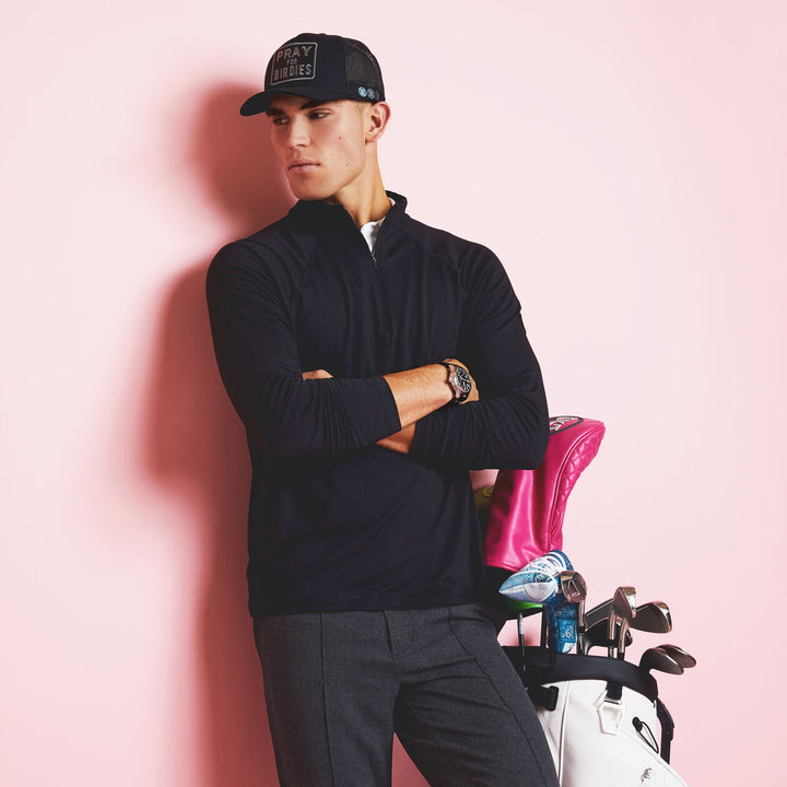 G/FORE MEN'S ICON LUXE QUARTER ZIP MID LAYER  - ONYX