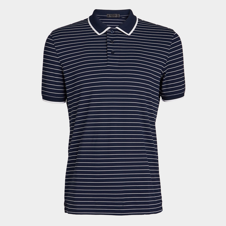 G/FORE MEN'S FINE LINE BANDED SLEEVE TECH PIQUÉ POLO - TWILIGHT