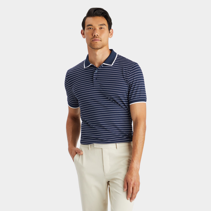 G/FORE MEN'S FINE LINE BANDED SLEEVE TECH PIQUÉ POLO - TWILIGHT
