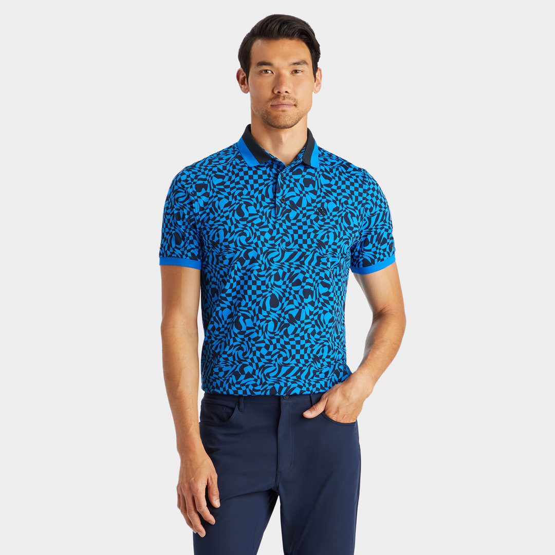 G/FORE MEN'S GEO PRINT BANDED SLEEVE TECH PIQUÉ POLO - RACER