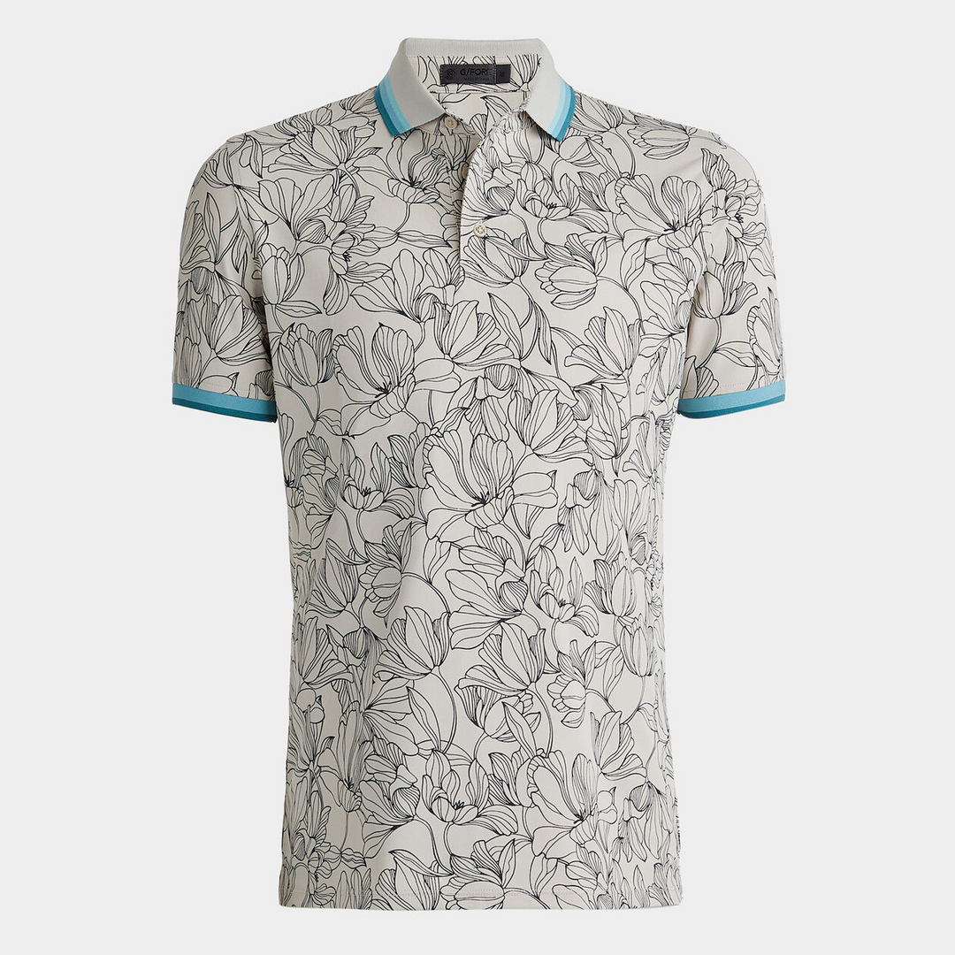 G/FORE MEN'S MINI FLORAL PRINT BANDED SLEEVE TECH PIQUÉ POLO - STONE