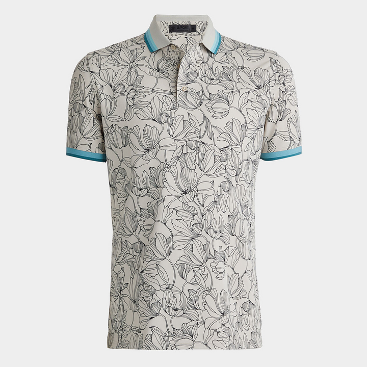 G/FORE MEN'S MINI FLORAL PRINT BANDED SLEEVE TECH PIQUÉ POLO - STONE