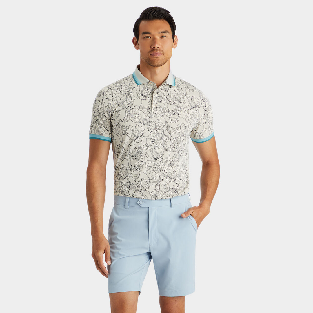 G/FORE MEN'S MINI FLORAL PRINT BANDED SLEEVE TECH PIQUÉ POLO - STONE