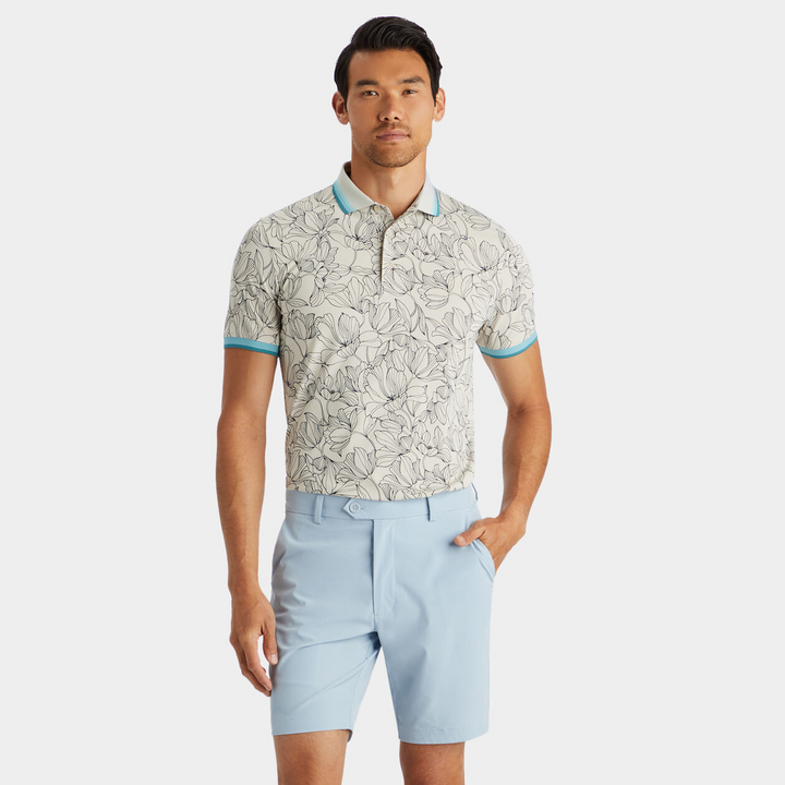 G/FORE MEN'S MINI FLORAL PRINT BANDED SLEEVE TECH PIQUÉ POLO - STONE