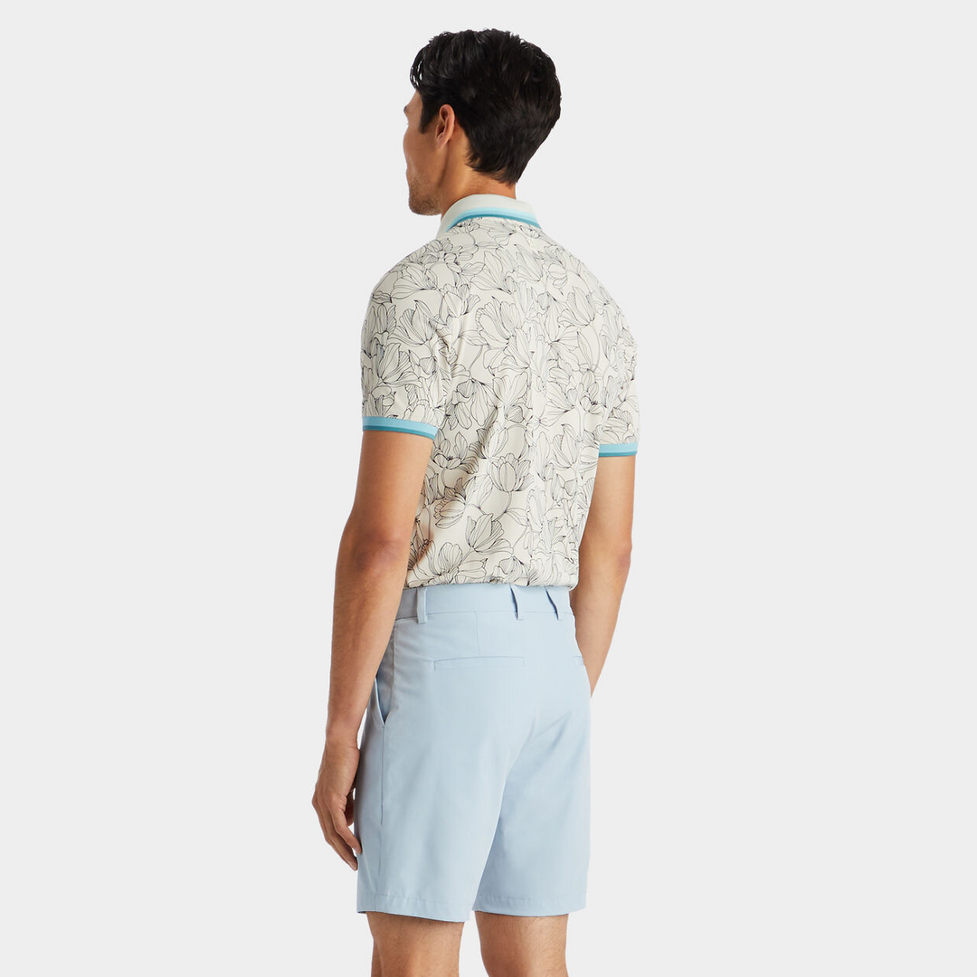G/FORE MEN'S MINI FLORAL PRINT BANDED SLEEVE TECH PIQUÉ POLO - STONE