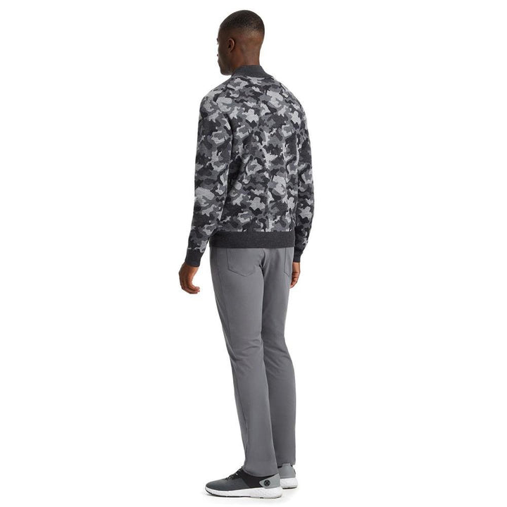 G/FORE MENS CAMO JAQCUARD V-NECK MERINO WOOL ZIP NECK SWEATER - CHARCOAL CAMO
