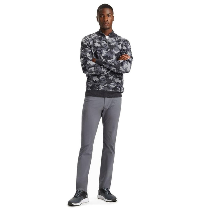 G/FORE MENS CAMO JAQCUARD V-NECK MERINO WOOL ZIP NECK SWEATER - CHARCOAL CAMO